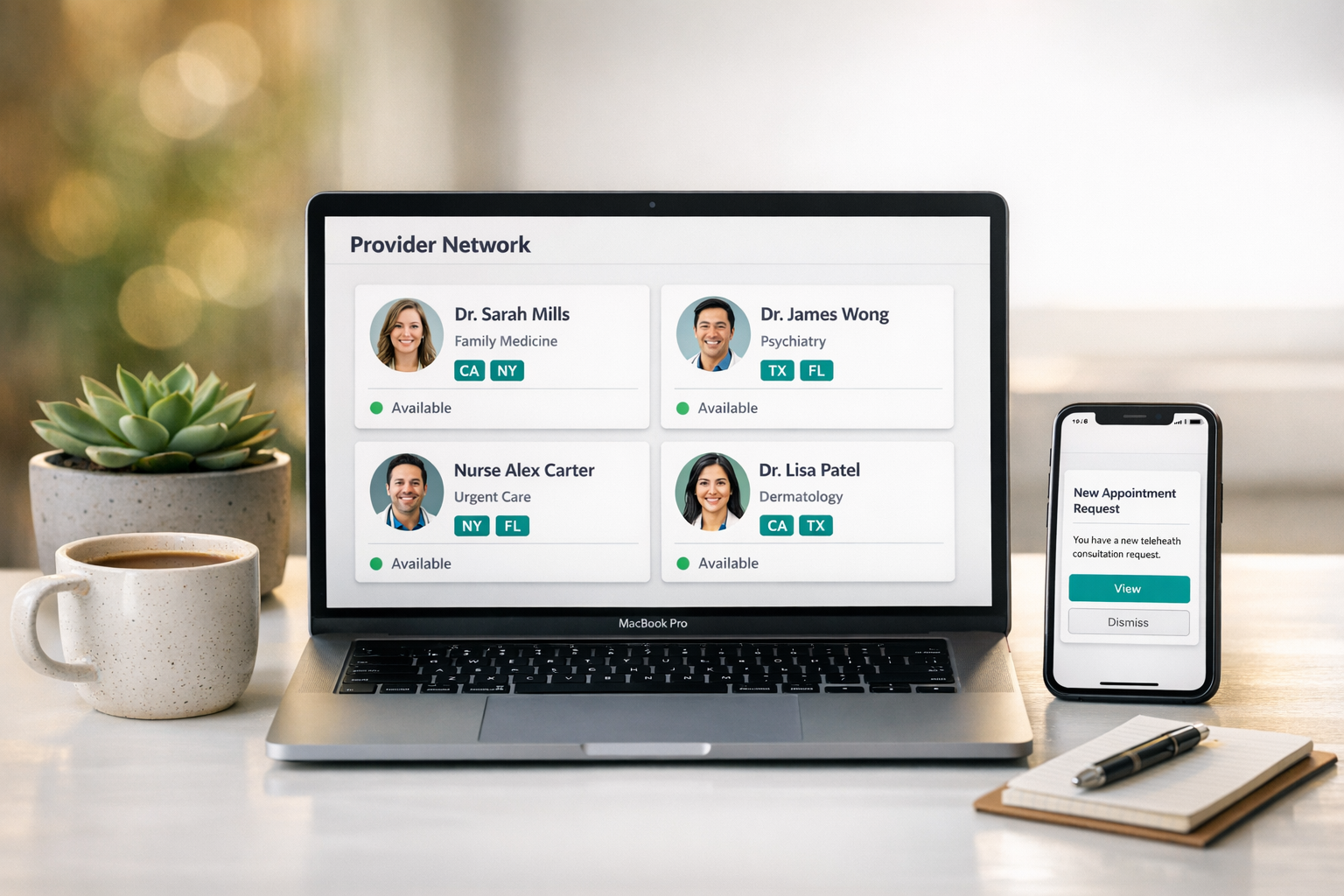 Licensed provider network managing consultations and prescriptions